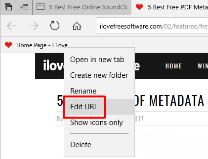 edit url available in favorites bar