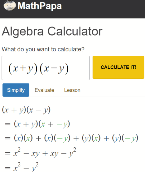 mathpapa- calculate algebra online