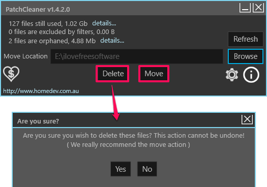 patchcleaner delete confirm
