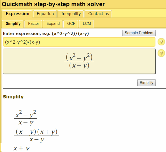 quickmath- step by step algebra solver