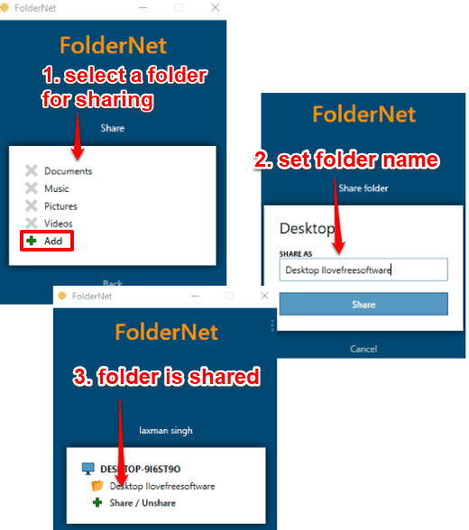 select a folder for sharing