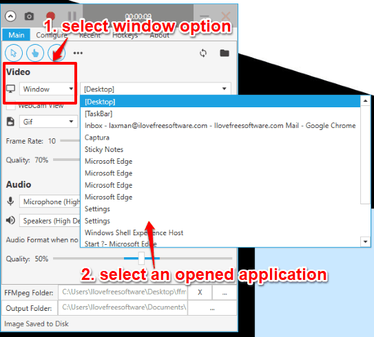 select an opened application for recording