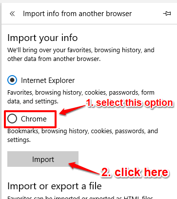 select chrome option and click import button