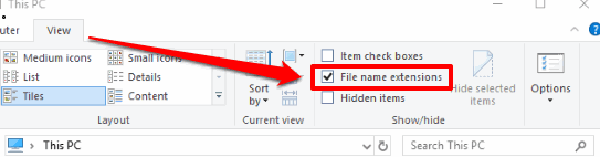 select file name extensions option in view tab