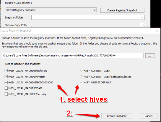 select hives and take registry snapshot