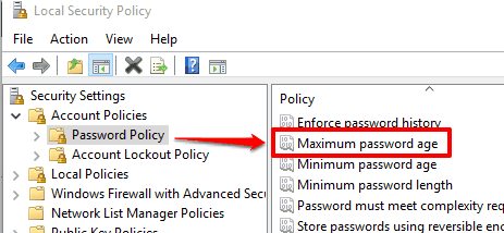 select password policy and maximum password age option