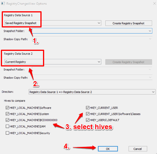select registry snapshot and current registry view registry changes