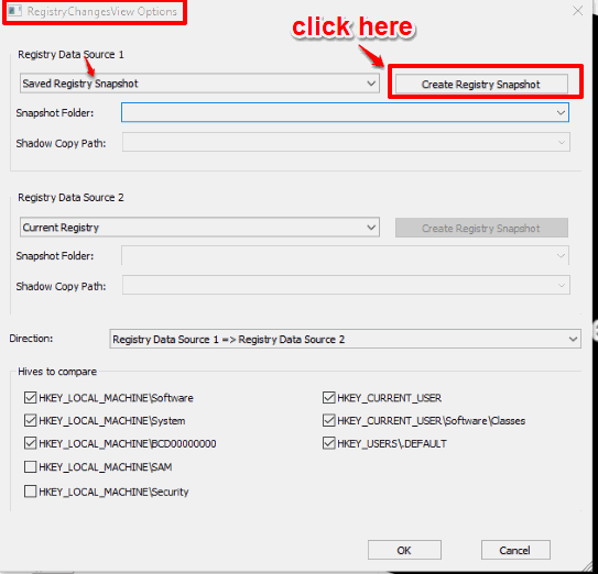 select saved registry snapshot option and click create registry snapshot button