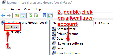 select users folder and double click on a user account