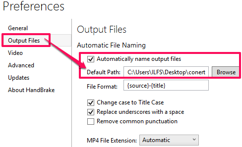 specify default output