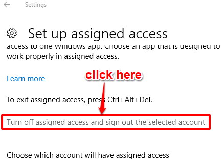 turn off assigned access option