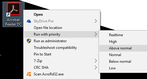 use context menu and select a priority level
