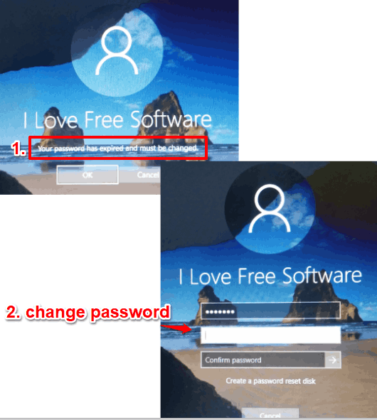 user password expired for a local user account in windows 10