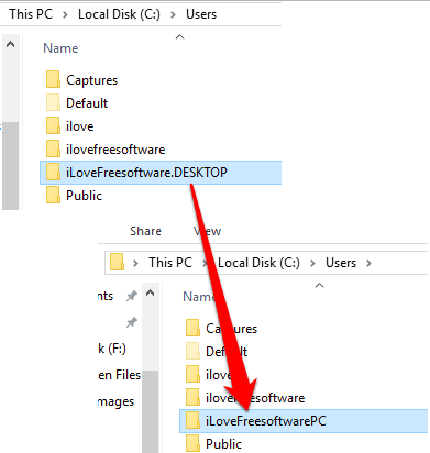 user profile folder renamed in windows 10