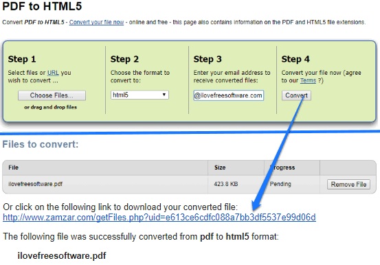zamzar convert pdf to html 5 online