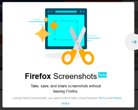 Firefox Screenshots feature enabled