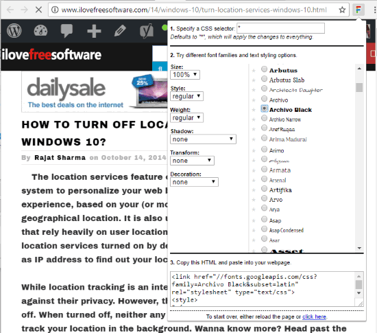 Google Font Previewer for Chrome