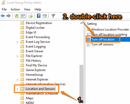 access location and sensors and then double cilck turn off location