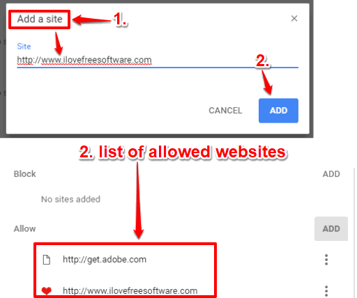 add a site to run flash and see list of allowed websites