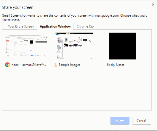 capture full screen, application window, or a chrome tab
