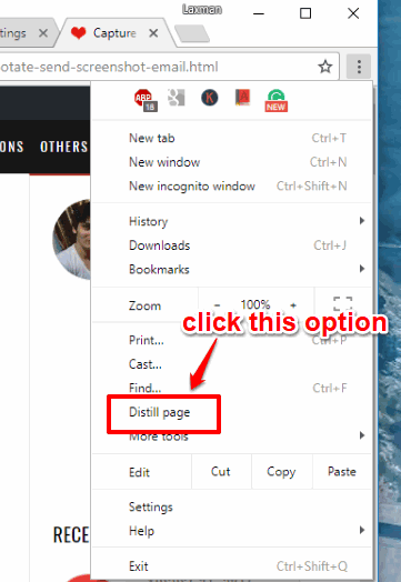 click distill page option