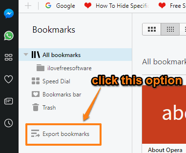 click export bookmarks option