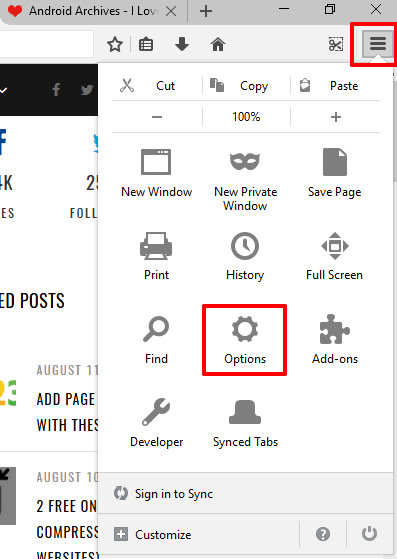 click options in menu