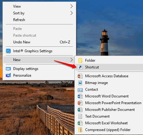 create a new desktop shortcut