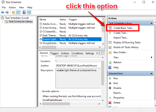 create basic task option