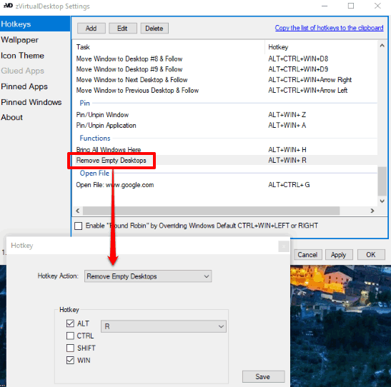 create custom hotkey to close empty desktops