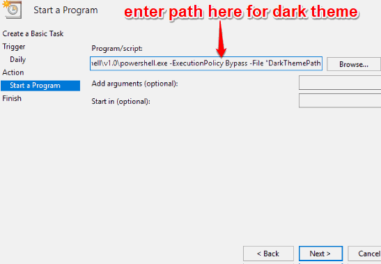 enter program script path
