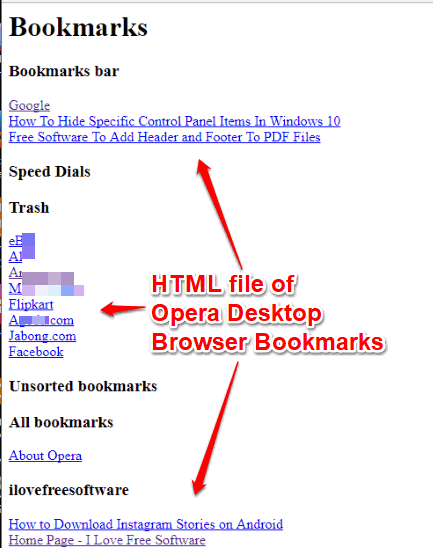 html file of opera desktop browser bookmarks