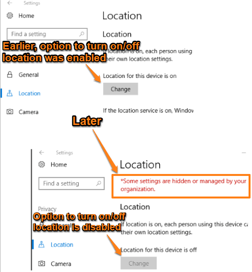 location is completely disabled in windows 10