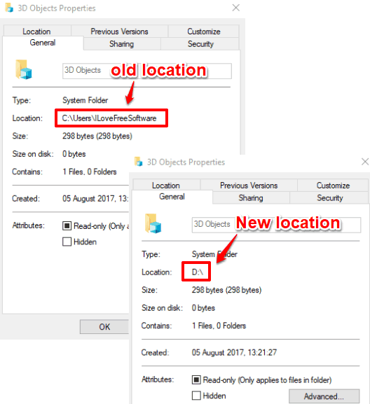 location of 3d objects folder changed