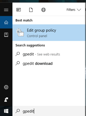 open group policy using search box