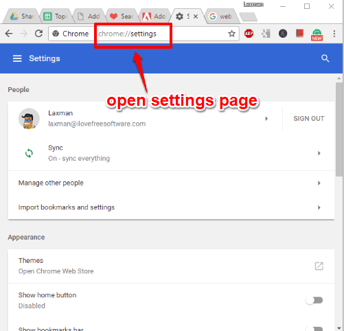 open settings page of Chrome