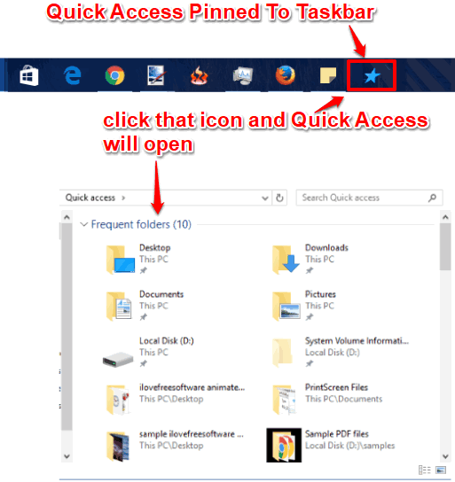 quick access pinned to taskbar