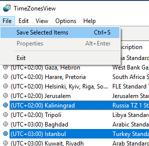 save selected time zones information