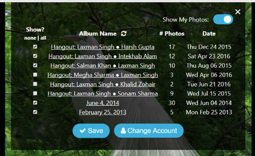 select albums to show google photos