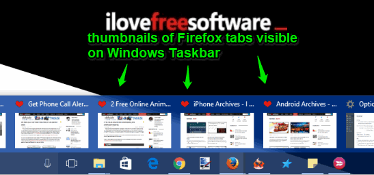 thumbnails of firefox tabs visible on windows taskbar