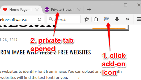 use hotkey or add-on icon to open a private tab