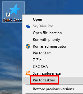 use pin to taskbar context menu option