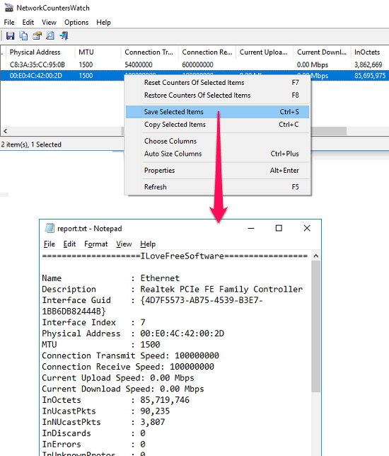 NetworkCountersWatch export counetr stats
