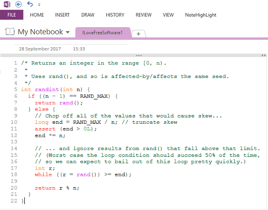 NoteHighlight formats code by highlighting it