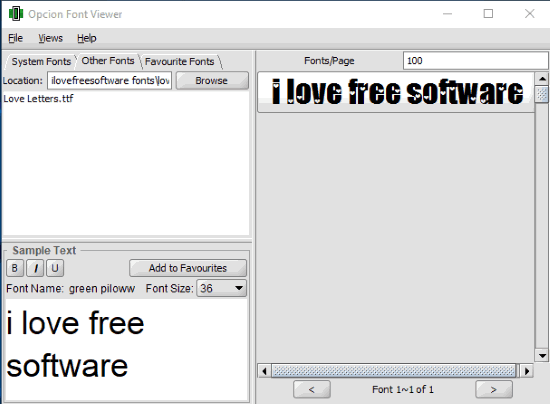 Opcion Font Viewer- interface