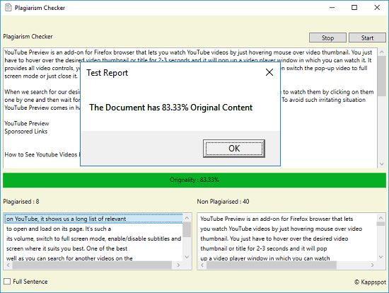 Plagiarism Checker Software for Windows that uses Bing API