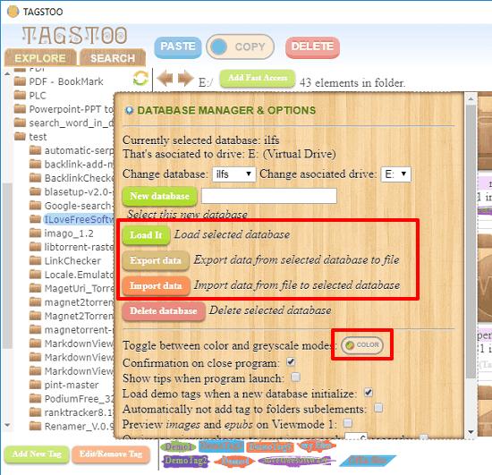 Tagstoo database manager for import export