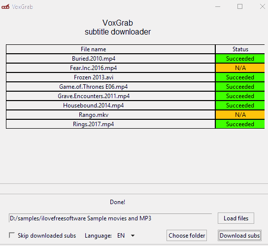 VoxGrab subtitle downloader software interface