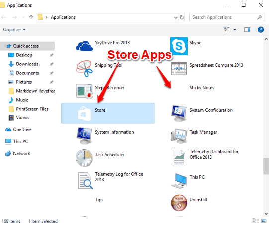applications folder containing list of installed apps and software