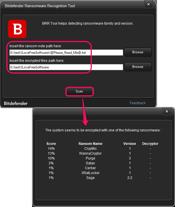 bitdefender ransomware recognition tool in action